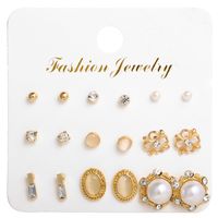 Fashion New Style Pearl Rhinestones Simple Flower Earrings 9 Pairs Set main image 1