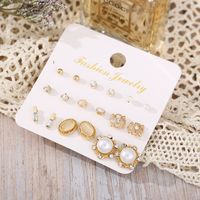 Mode Neuen Stil Perle Strass Einfache Blumenohrringe 9 Paar Set main image 4