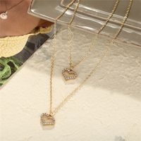 New Simple Gold Inlaid Rhinestone Love Double Necklace main image 3