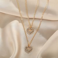 New Simple Gold Inlaid Rhinestone Love Double Necklace main image 5