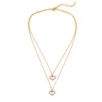 New Simple Gold Inlaid Rhinestone Love Double Necklace main image 6