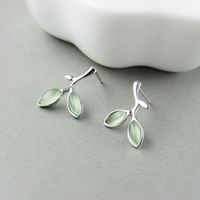 Simple Green Opal Leaf Earrings main image 3