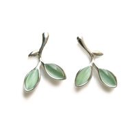 Simple Green Opal Leaf Earrings main image 6