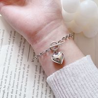 Korea S925 Silver Retro Heart-shaped Ot Buckle Bracelet main image 3