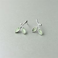 Simple Green Opal Leaf Earrings sku image 1