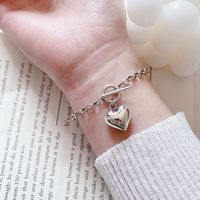 Korea S925 Silver Retro Heart-shaped Ot Buckle Bracelet sku image 1