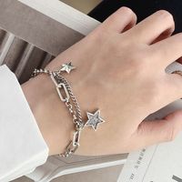 Korean S925 Sterling Silver Star Five-pointed Star Diamond Bracelet sku image 1