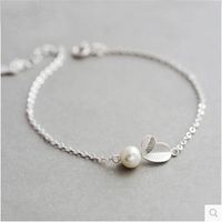 S925 Sterling Silver Fashion Style Small Leaf Pearl Bracelet sku image 1