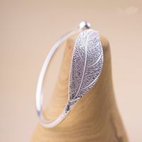 Fashion S925 Sterling Silver Leaf Glossy Open Bracelet sku image 1