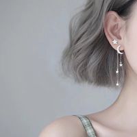 Korean Style Star And Moon Asymmetric Long Tassel Earrings sku image 1