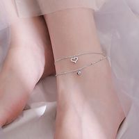 925 Silver Glitter Diamond Love Double Layer Anklet main image 2