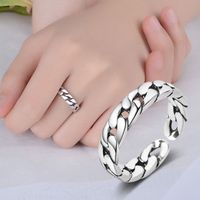 S925 Sterling Silver Retro Thai Silver Style Simple Chain Twist Open Ring main image 1