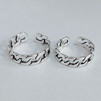 S925 Sterling Silver Retro Thai Silver Style Simple Chain Twist Open Ring main image 5