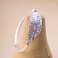 Fashion S925 Sterling Silver Leaf Glossy Open Bracelet main image 1