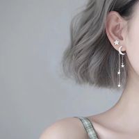 Korean Style Star And Moon Asymmetric Long Tassel Earrings main image 2