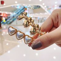 Korean Style Bow Metal Pearl Heart-shape Alloy Hairpin main image 3