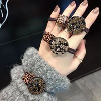 Korean Style Leopard Pattern Square Disc Full Diamond Hair Rope main image 5