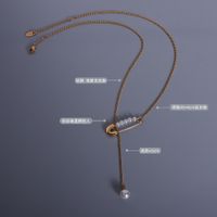 Imitation Pearl Pin Tassel Pendant Titanium Steel Necklace main image 6
