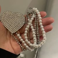 Fashion Diamond Heart Pearl Chain Long Tassel Brooch main image 5