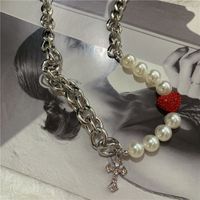 Fashion New Style Simple Cross Red Love Pearl Necklace main image 6