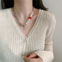 Fashion New Style Simple Cross Red Love Pearl Necklace main image 5