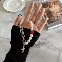 Fashion New Style Simple Cross Red Love Pearl Necklace main image 4