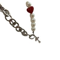 Fashion New Style Simple Cross Red Love Pearl Necklace main image 3