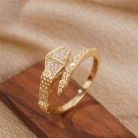 Simple Snake Real Gold Electroplated Copper Inlaid Zirconium Open Ring main image 1