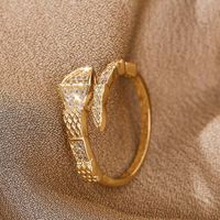 Simple Snake Real Gold Electroplated Copper Inlaid Zirconium Open Ring main image 3