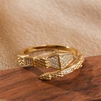 Simple Snake Real Gold Electroplated Copper Inlaid Zirconium Open Ring main image 5