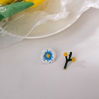 Korean Version Color Dripping Oil Branch Flower Asymmetric Earrings sku image 1