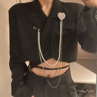 Fashion Diamond Heart Pearl Chain Long Tassel Brooch sku image 1
