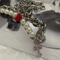 Fashion New Style Simple Cross Red Love Pearl Necklace sku image 1