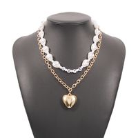 Simple Double Layer Imitation Pearl Letter Chain Necklace sku image 1