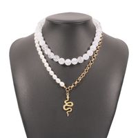 Fashion Large Pearl Splicing Chain Snake Pendent Multilayer Necklace sku image 1