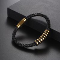 Retro Leather Gold Titanium Steel Bracelet main image 3