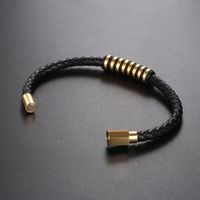 Retro Leather Gold Titanium Steel Bracelet main image 5