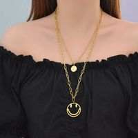Hollow Smiley Face Stainless Steel Round Letters Double Layered Necklace main image 1