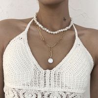 Simple Pearl Chain Pendent Double-layer Clavicle Chain main image 1