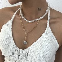 Simple Pearl Chain Pendent Double-layer Clavicle Chain main image 3