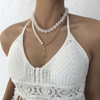 Fashion Large Pearl Splicing Chain Snake Pendent Multilayer Necklace main image 2