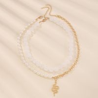 Fashion Large Pearl Splicing Chain Snake Pendent Multilayer Necklace main image 4