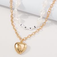 Simple Double Layer Imitation Pearl Letter Chain Necklace main image 4