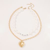 Simple Double Layer Imitation Pearl Letter Chain Necklace main image 5