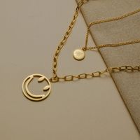 Hollow Smiley Face Stainless Steel Round Letters Double Layered Necklace sku image 2