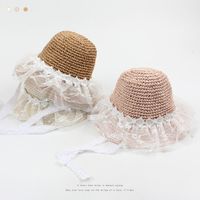 Korean Style Bowknot Pearl Lace Mesh Children's Straw Hat main image 1