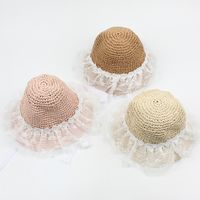 Korean Style Bowknot Pearl Lace Mesh Children's Straw Hat main image 6