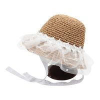 Korean Style Bowknot Pearl Lace Mesh Children's Straw Hat main image 3