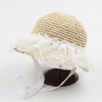 Korean Style Bowknot Pearl Lace Mesh Children's Straw Hat sku image 1