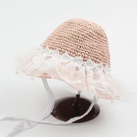 Korean Style Bowknot Pearl Lace Mesh Children's Straw Hat sku image 2